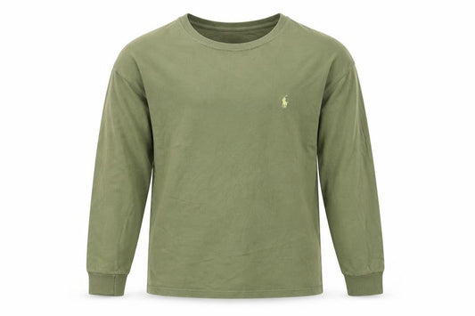 Ralph Lauren Men's Green Long Sleeve Cotton Crew Neck Top M