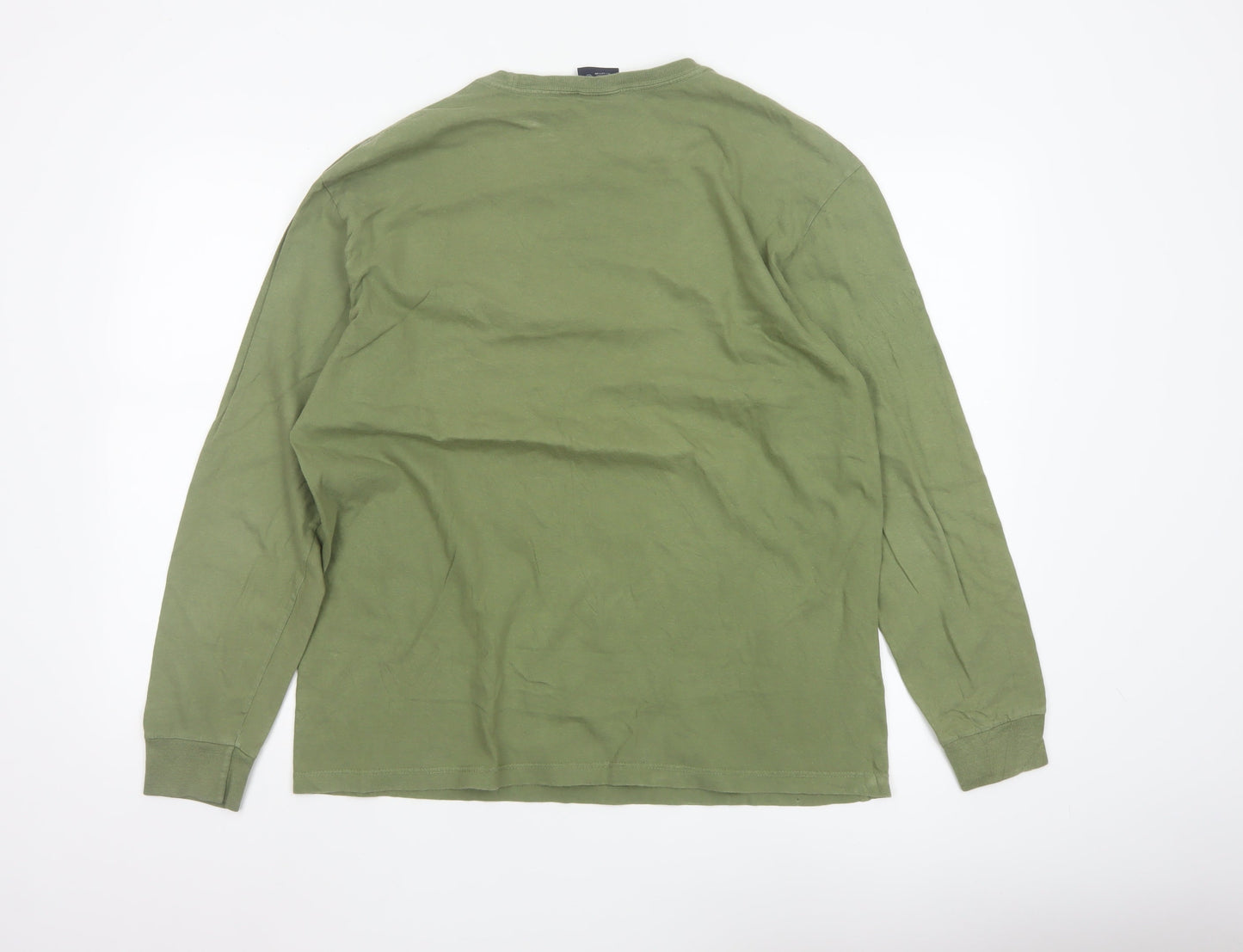 Ralph Lauren Men's Green Long Sleeve Cotton Crew Neck Top M