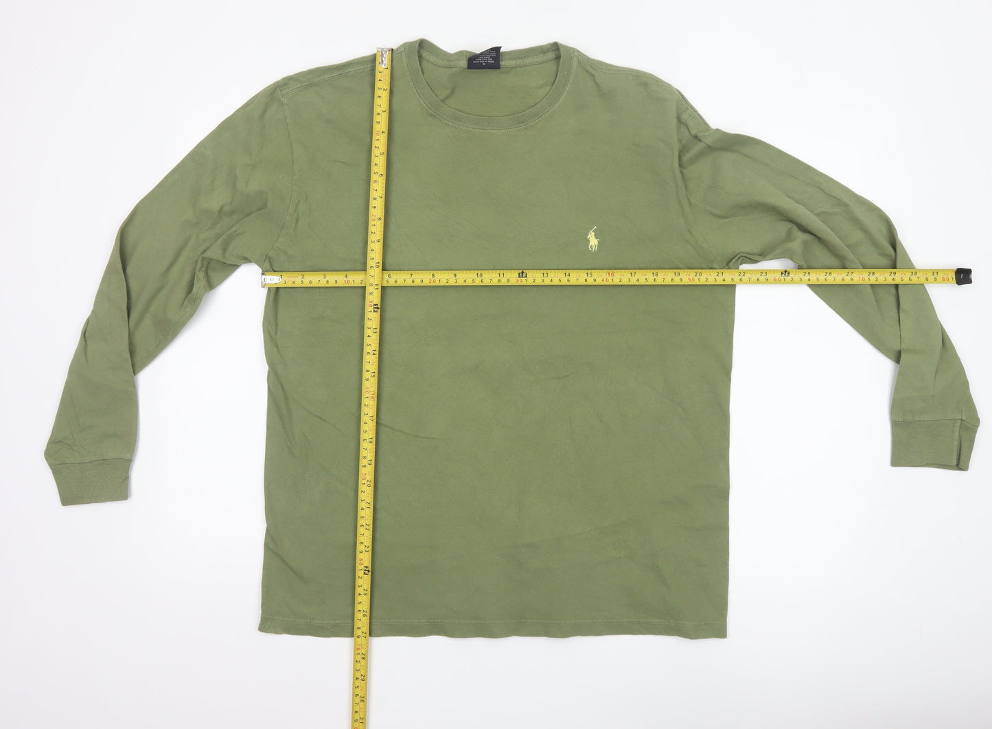 Ralph Lauren Men's Green Long Sleeve Cotton Crew Neck Top M