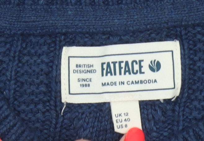 FatFace Women's Blue Cable Knit Button Cardigan UK 12