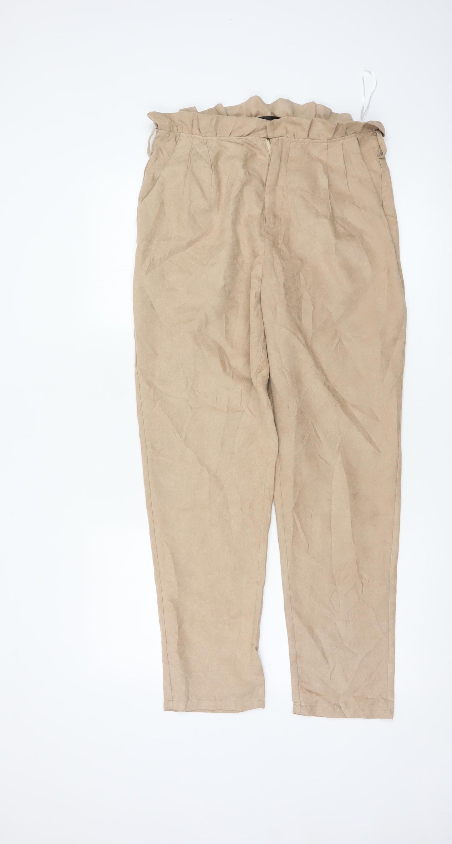 PrettyLittleThing Women’s Beige Paperbag Trousers Size 12 High Waist