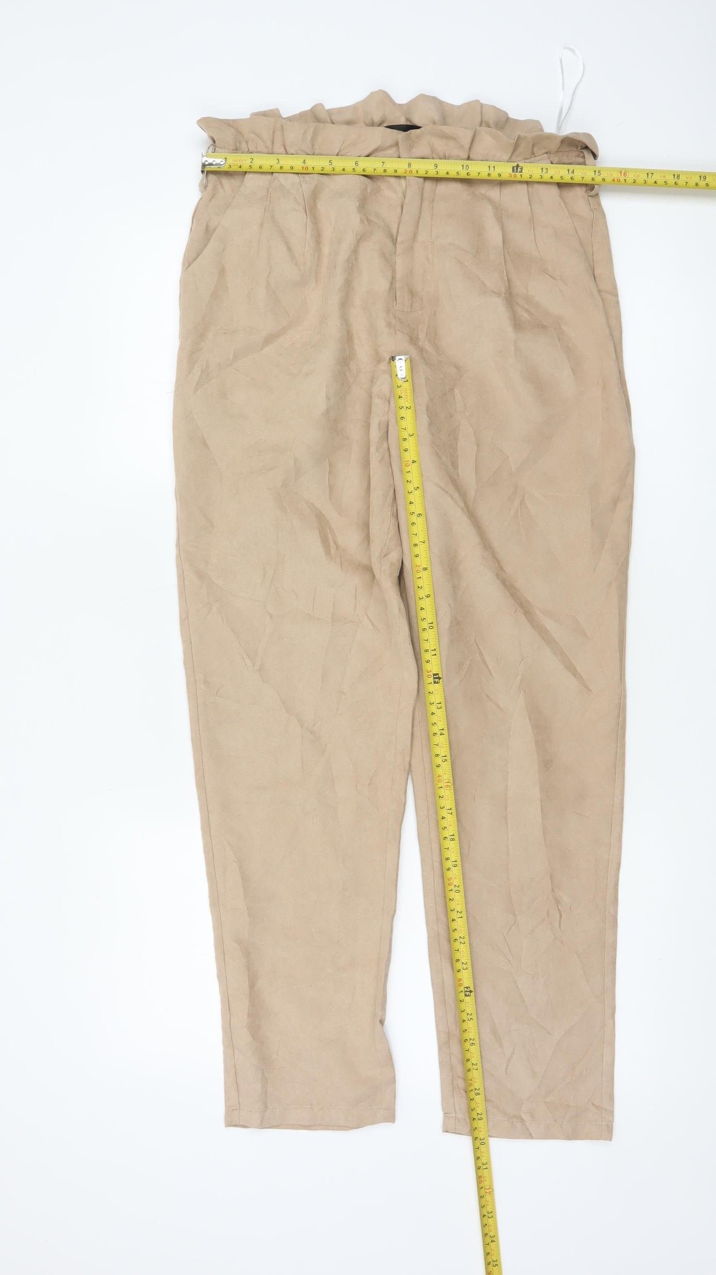 PrettyLittleThing Women’s Beige Paperbag Trousers Size 12 High Waist