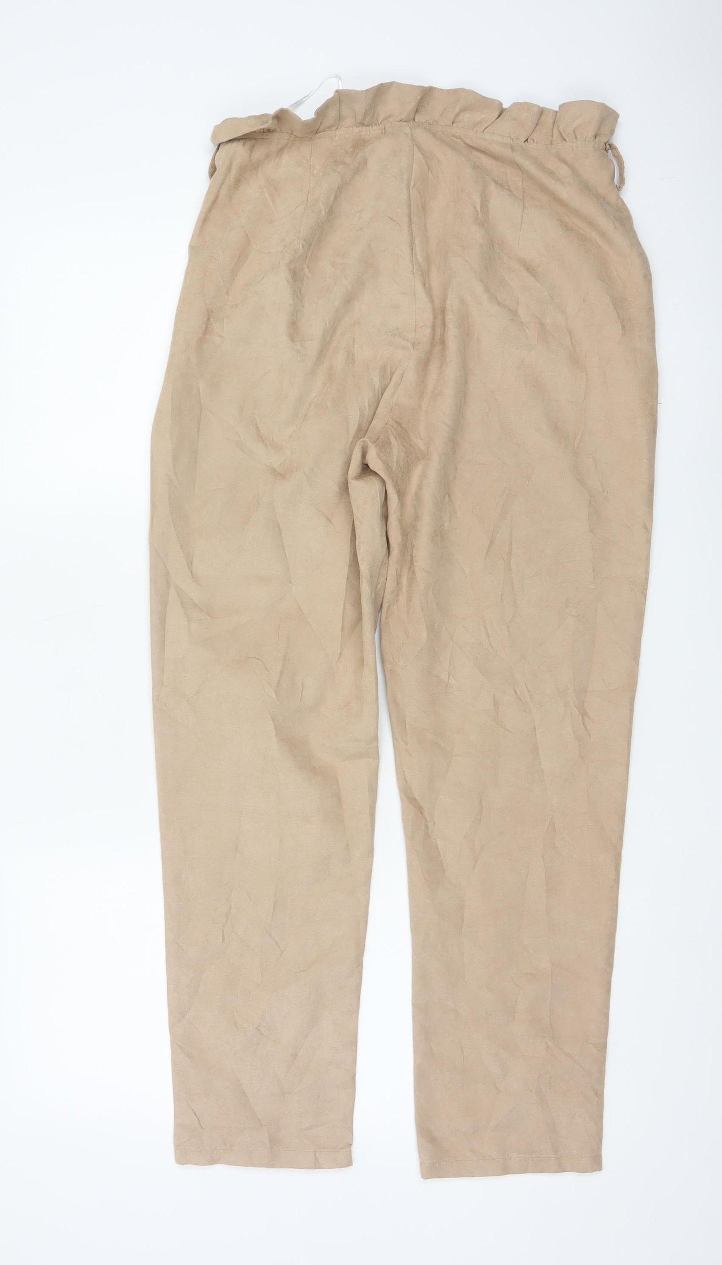 PrettyLittleThing Women’s Beige Paperbag Trousers Size 12 High Waist