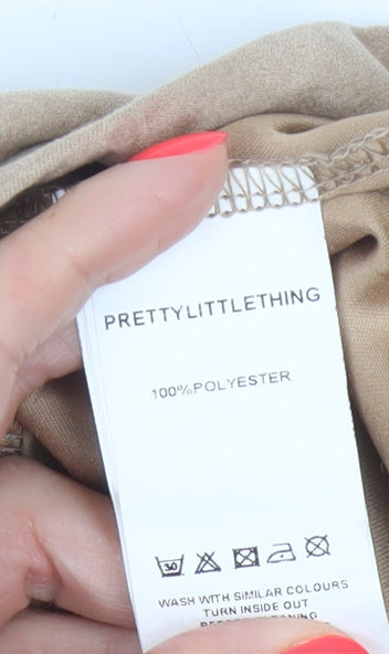 PrettyLittleThing Women’s Beige Paperbag Trousers Size 12 High Waist