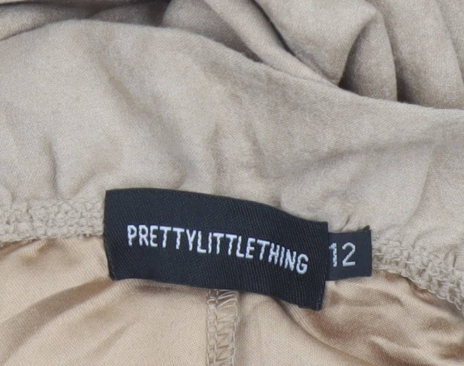 PrettyLittleThing Women’s Beige Paperbag Trousers Size 12 High Waist
