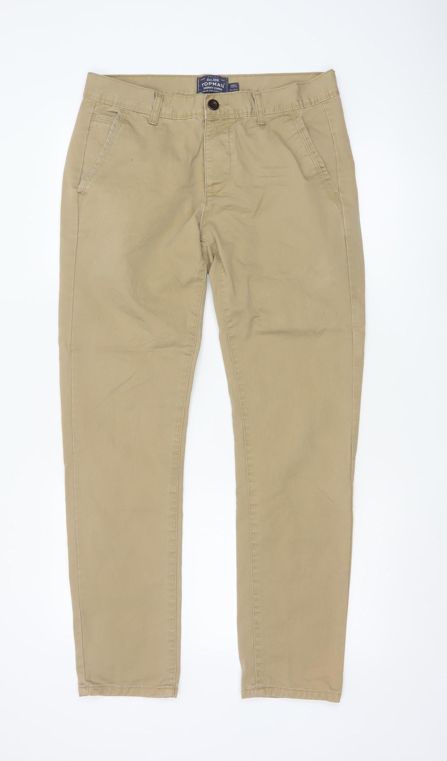 Topman Men's Beige Skinny Chino Trousers W32 L32 Cotton