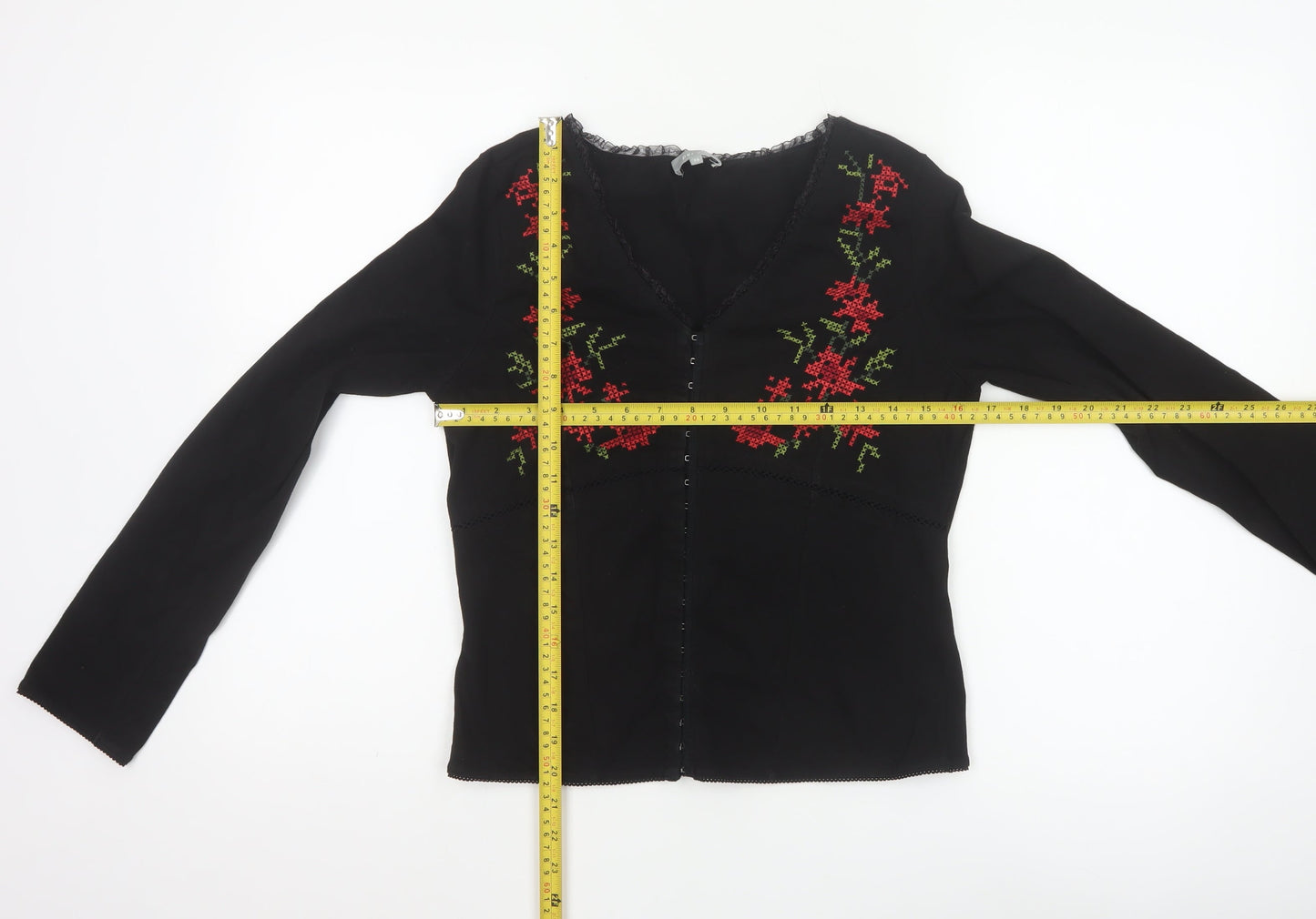 Marks and Spencer Per Una Women's Black Floral Embroidered Blouse Size 14