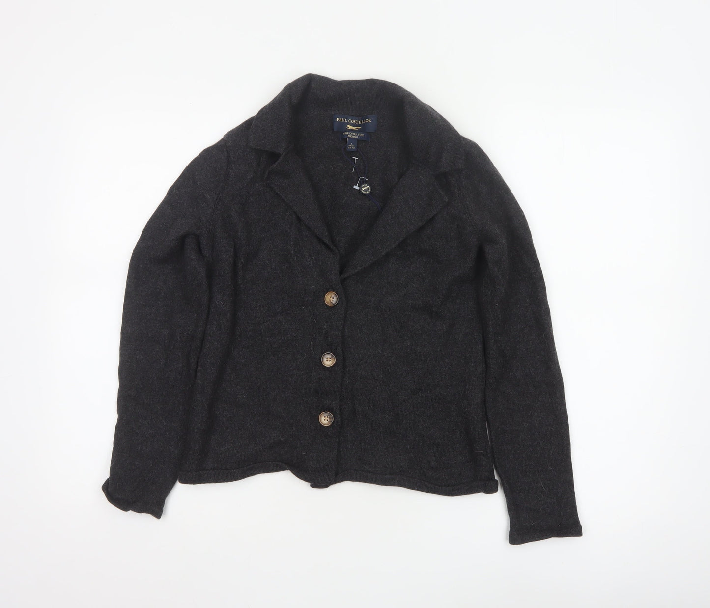 Paul Costelloe Women Black Merino Wool Cardigan UK 14 Large