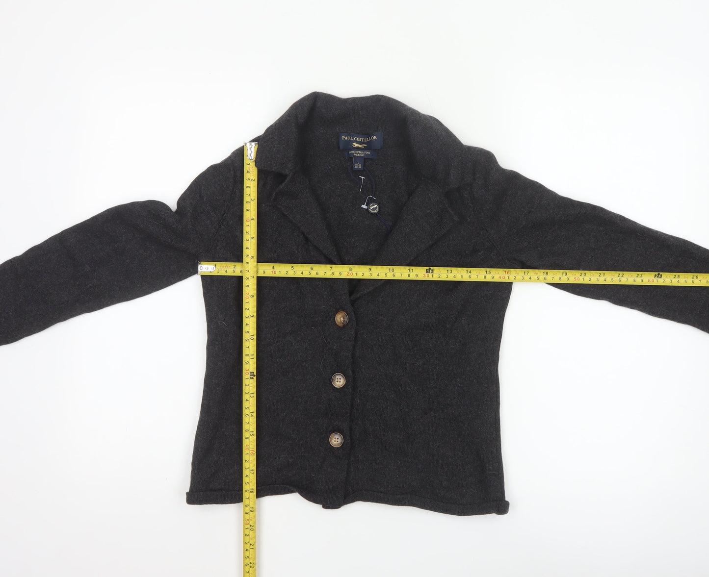 Paul Costelloe Women Black Merino Wool Cardigan UK 14 Large