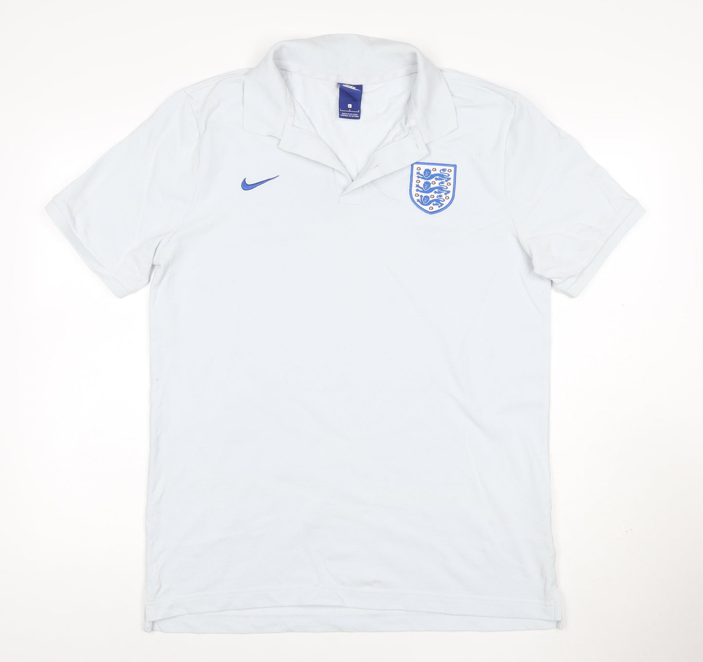 Nike England White Polo Shirt Men's L Cotton Football Top