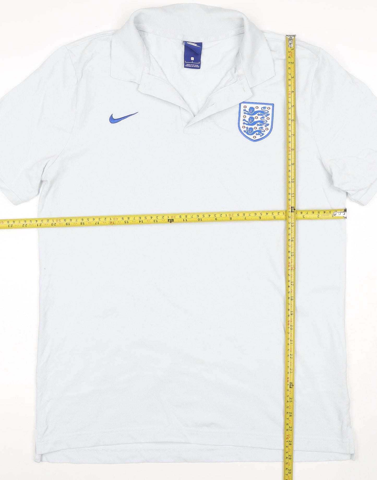 Nike England White Polo Shirt Men's L Cotton Football Top