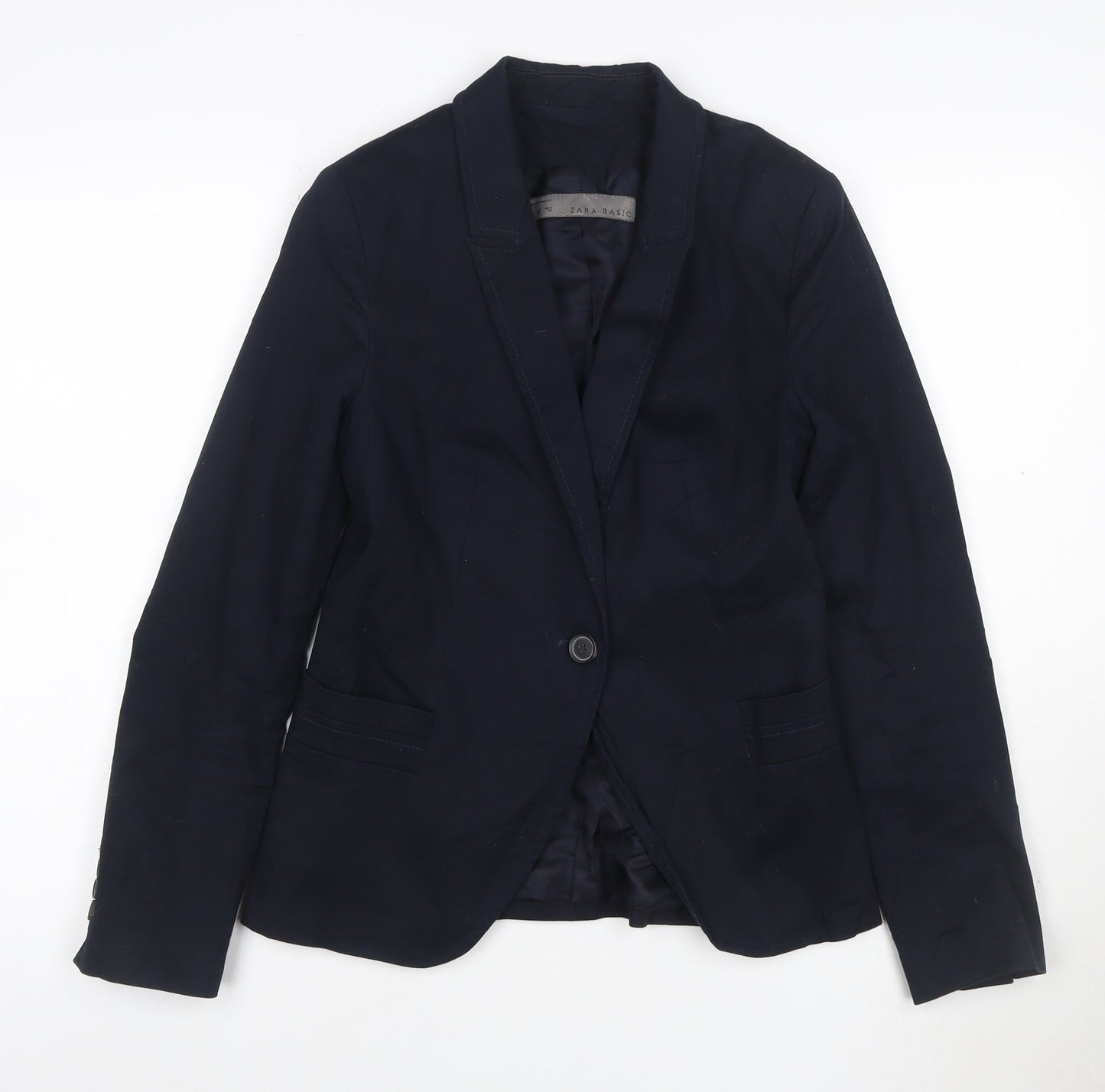 Zara Women Blue Cotton Blend One-Button Blazer Size 12