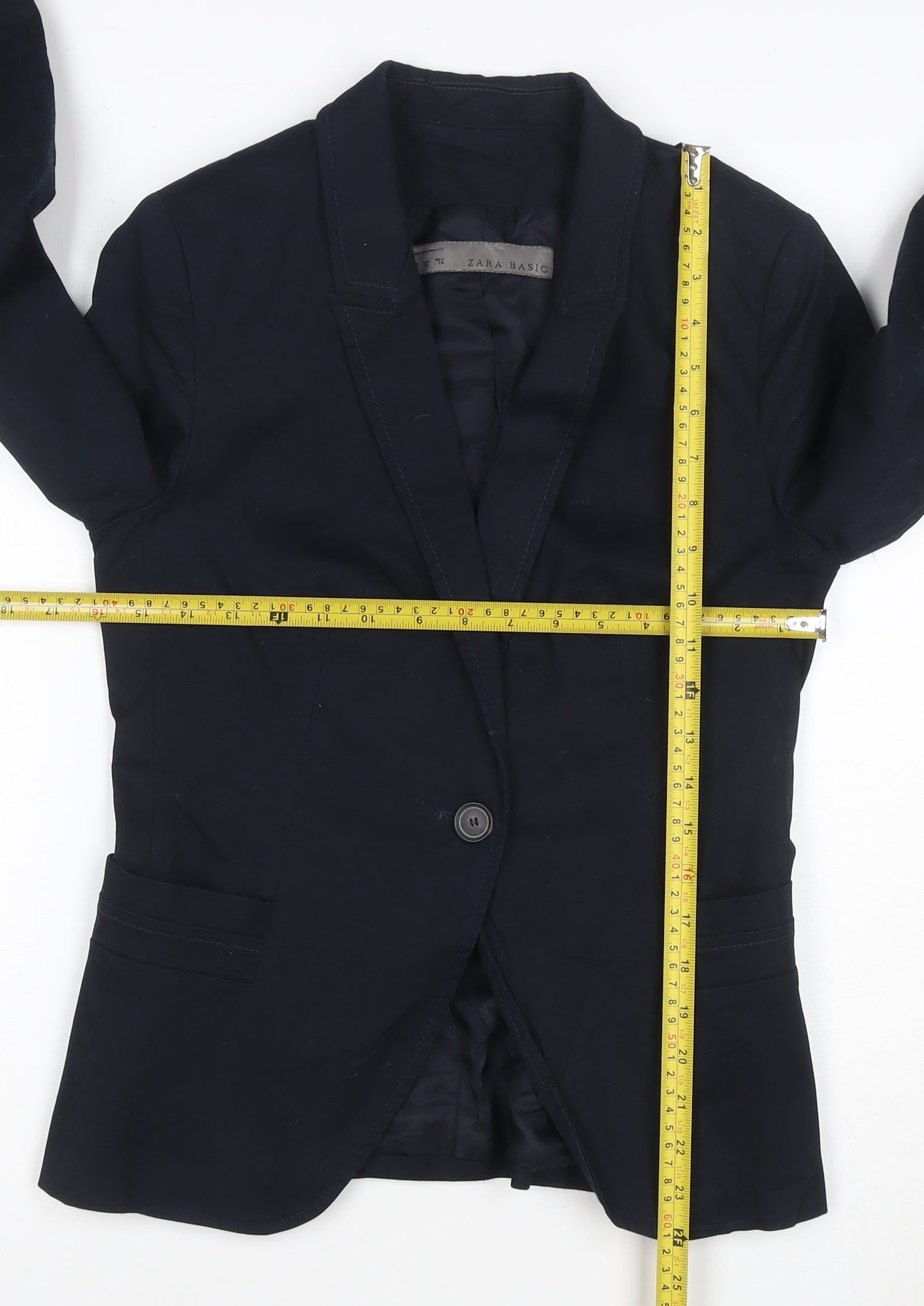 Zara Women Blue Cotton Blend One-Button Blazer Size 12