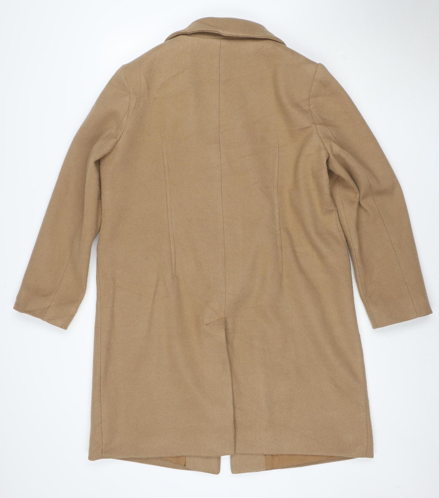 Marks and Spencer Women Beige Size 16 Long Coat Lined Wool Blend Classic Style