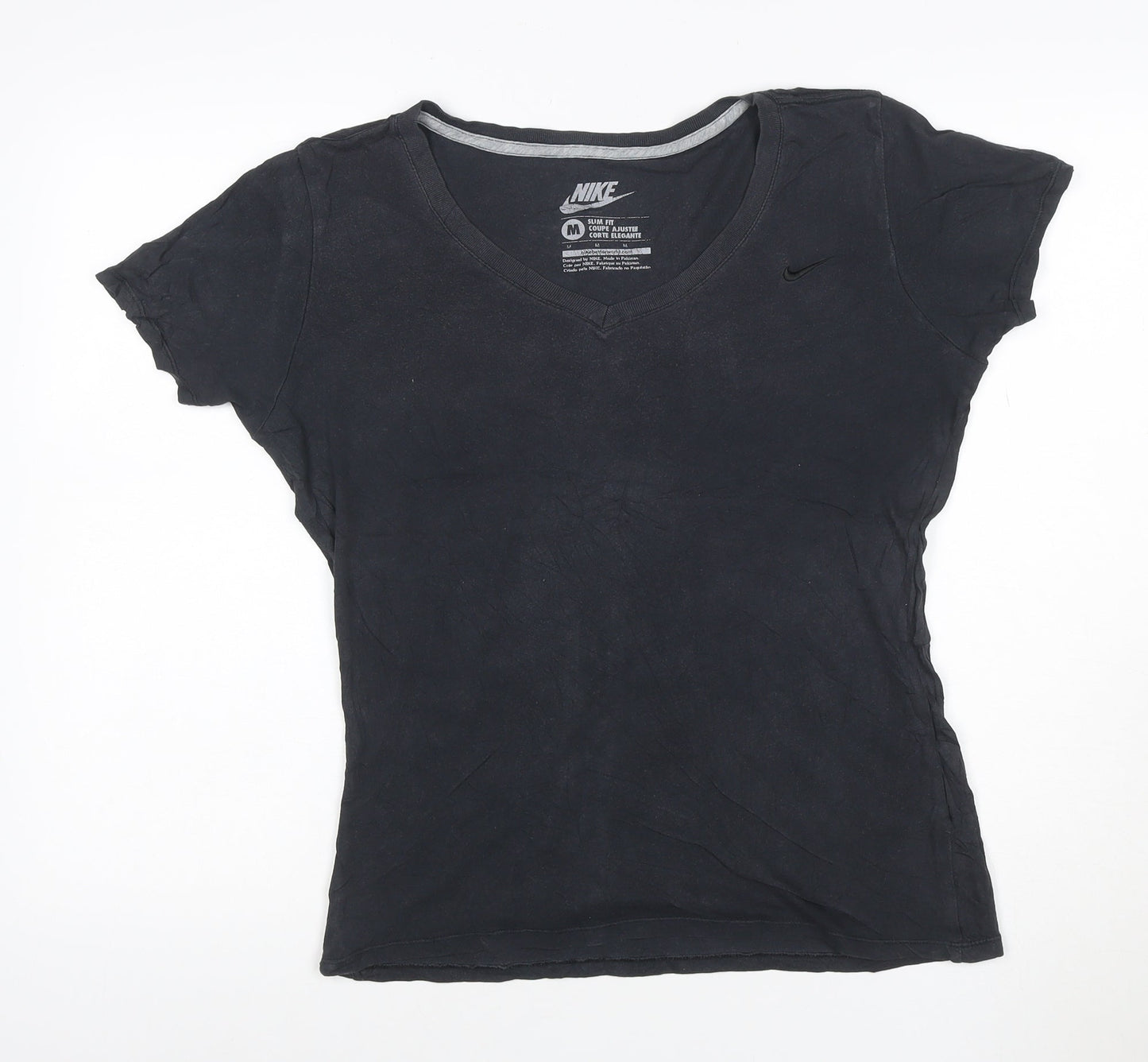 Nike Womens Black Slim Fit Cotton V-Neck T-Shirt Size M