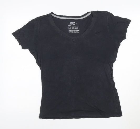 Nike Womens Black Slim Fit Cotton V-Neck T-Shirt Size M