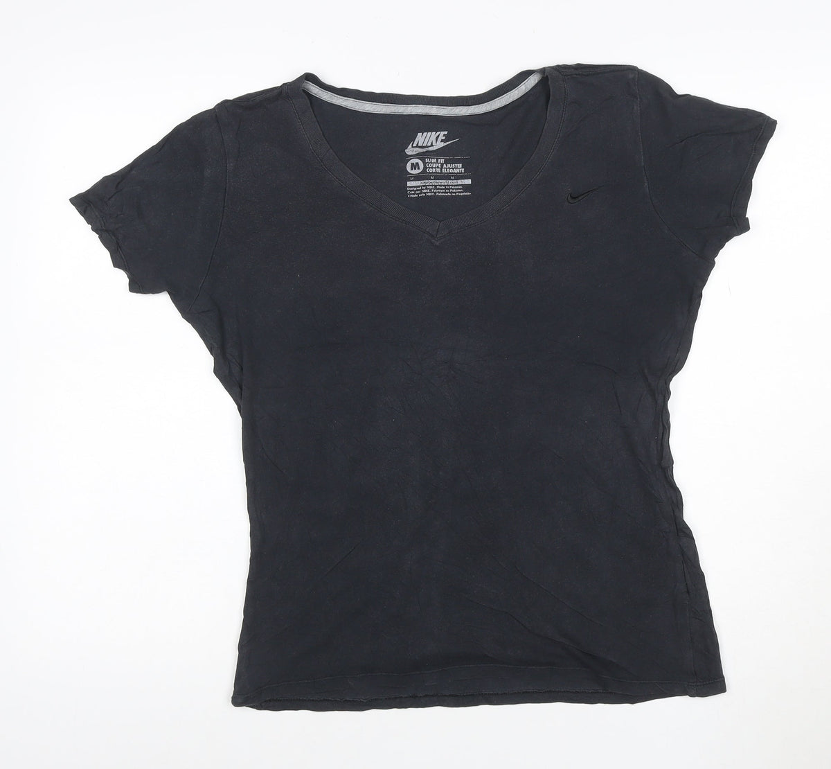 Nike Womens Black Slim Fit Cotton V-Neck T-Shirt Size M
