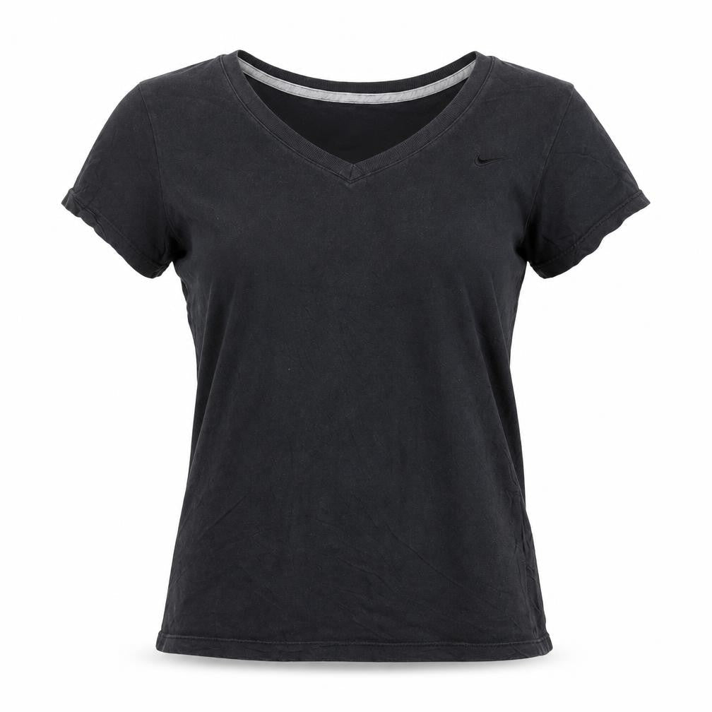 Nike Womens Black Slim Fit Cotton V-Neck T-Shirt Size M