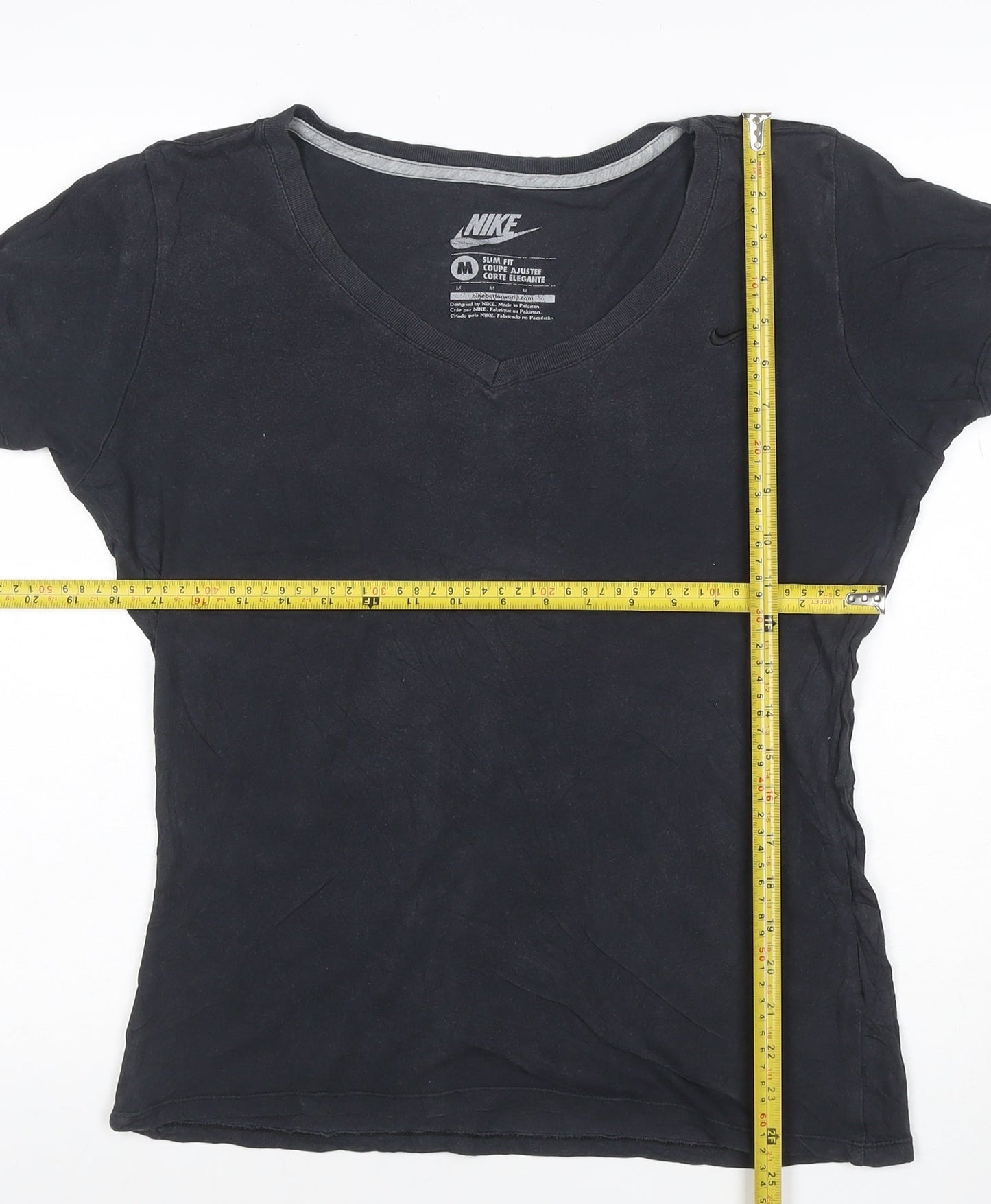 Nike Womens Black Slim Fit Cotton V-Neck T-Shirt Size M