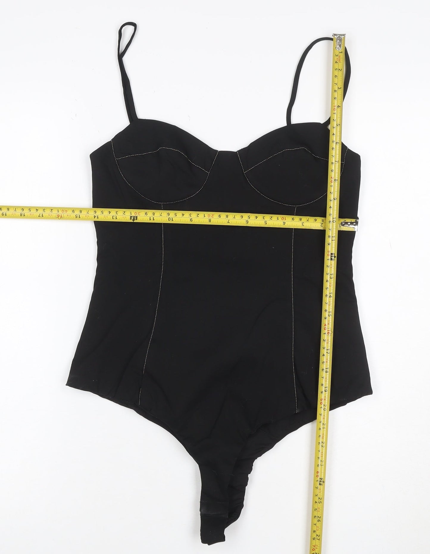 ZARA Women Black Bodysuit Jumpsuit Size 12 Satin Finish