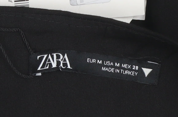 ZARA Women Black Bodysuit Jumpsuit Size 12 Satin Finish