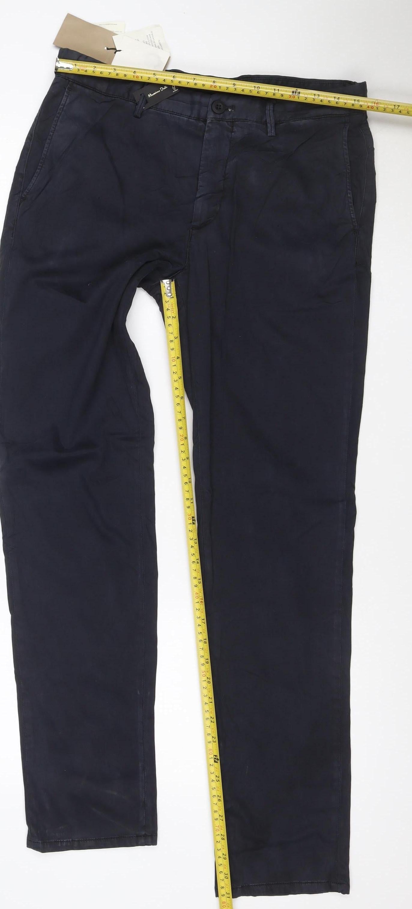 Massimo Dutti Men's Blue Regular Fit Cotton Chino Trousers Size 32