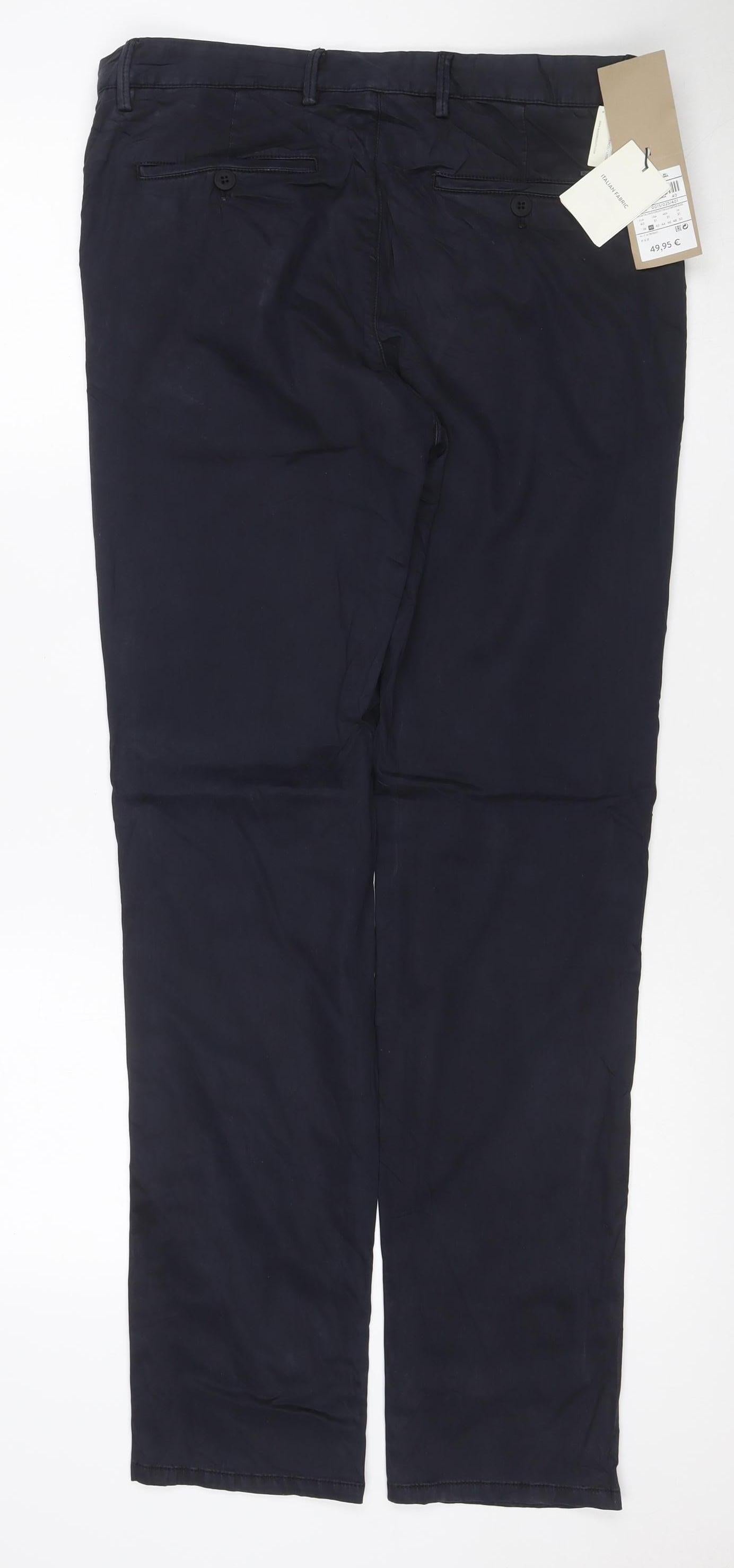 Massimo Dutti Men's Blue Regular Fit Cotton Chino Trousers Size 32