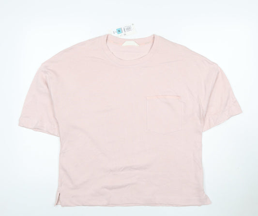 Marks and Spencer Womens Pink Cotton Relaxed Fit Basic T-Shirt M