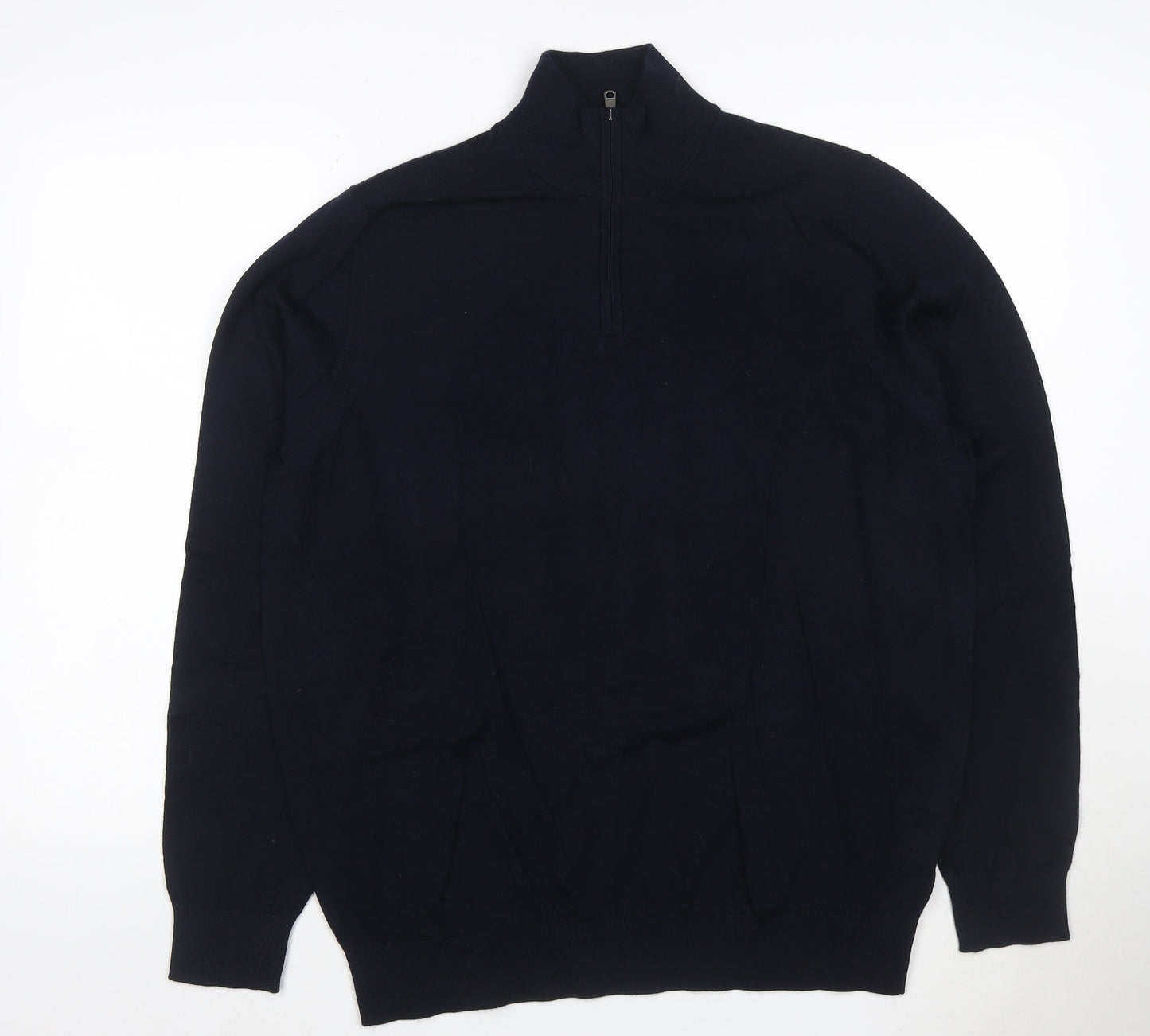 Marks and Spencer Mens Blue XL Merino Wool Half Zip Jumper