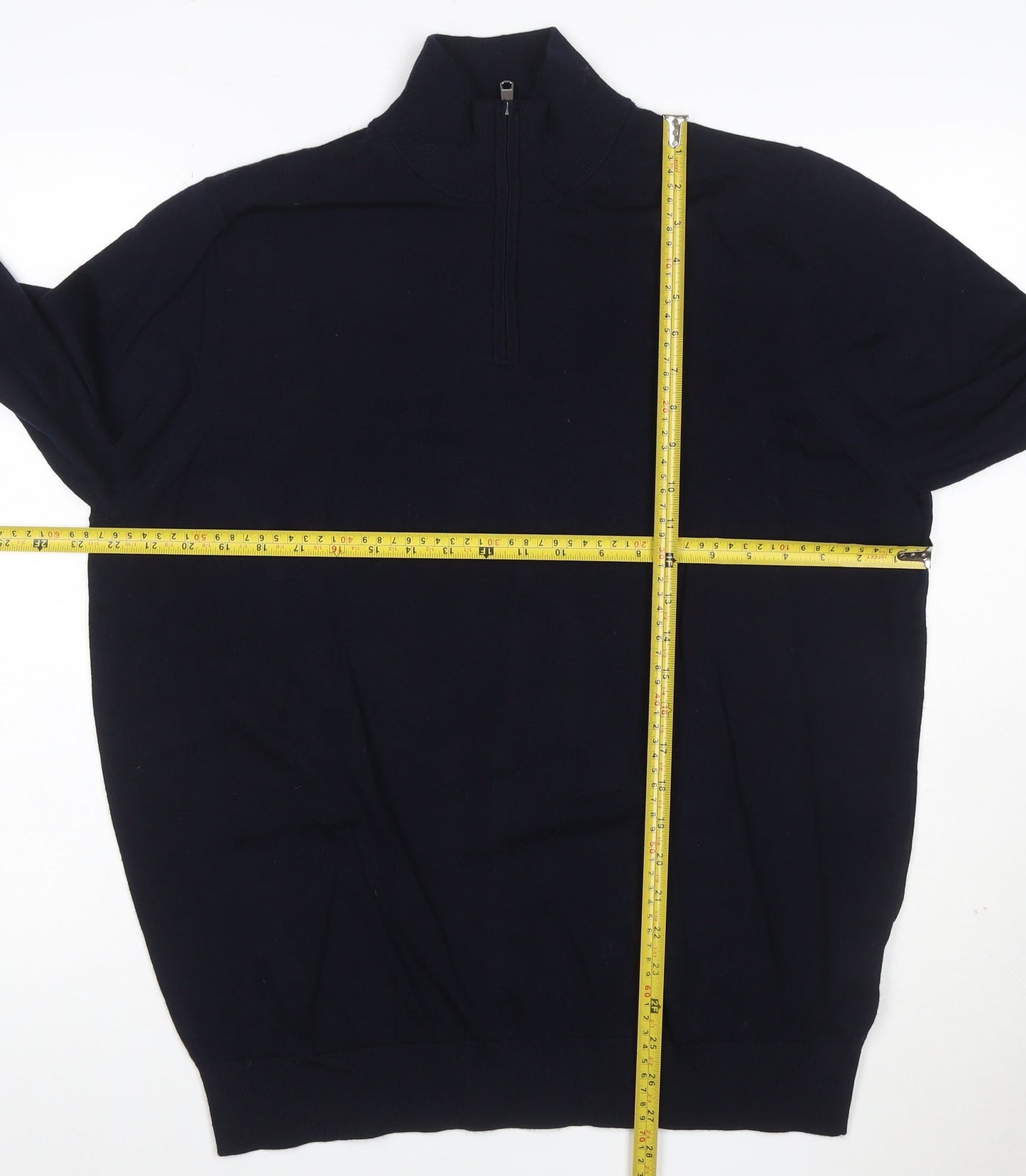 Marks and Spencer Mens Blue XL Merino Wool Half Zip Jumper