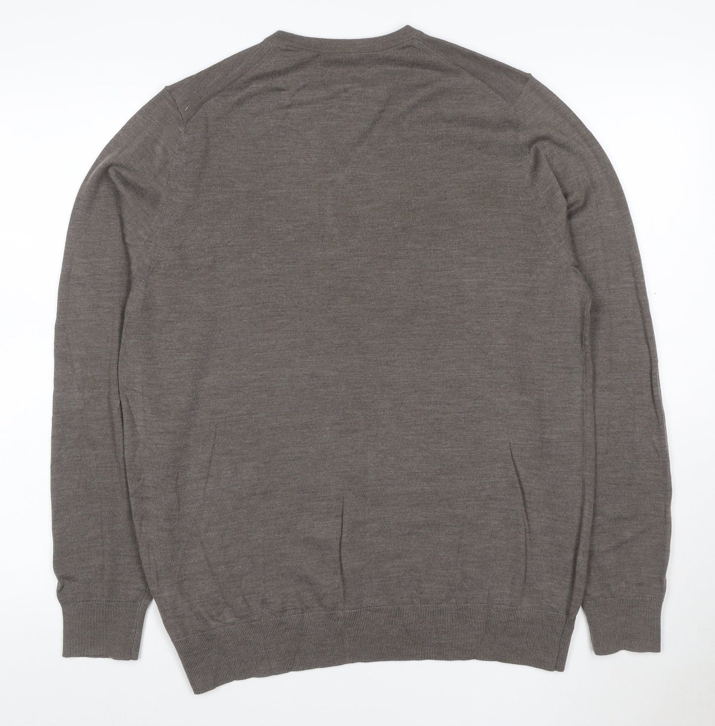 Marks and Spencer Men's Brown Merino Wool V-Neck Jumper L