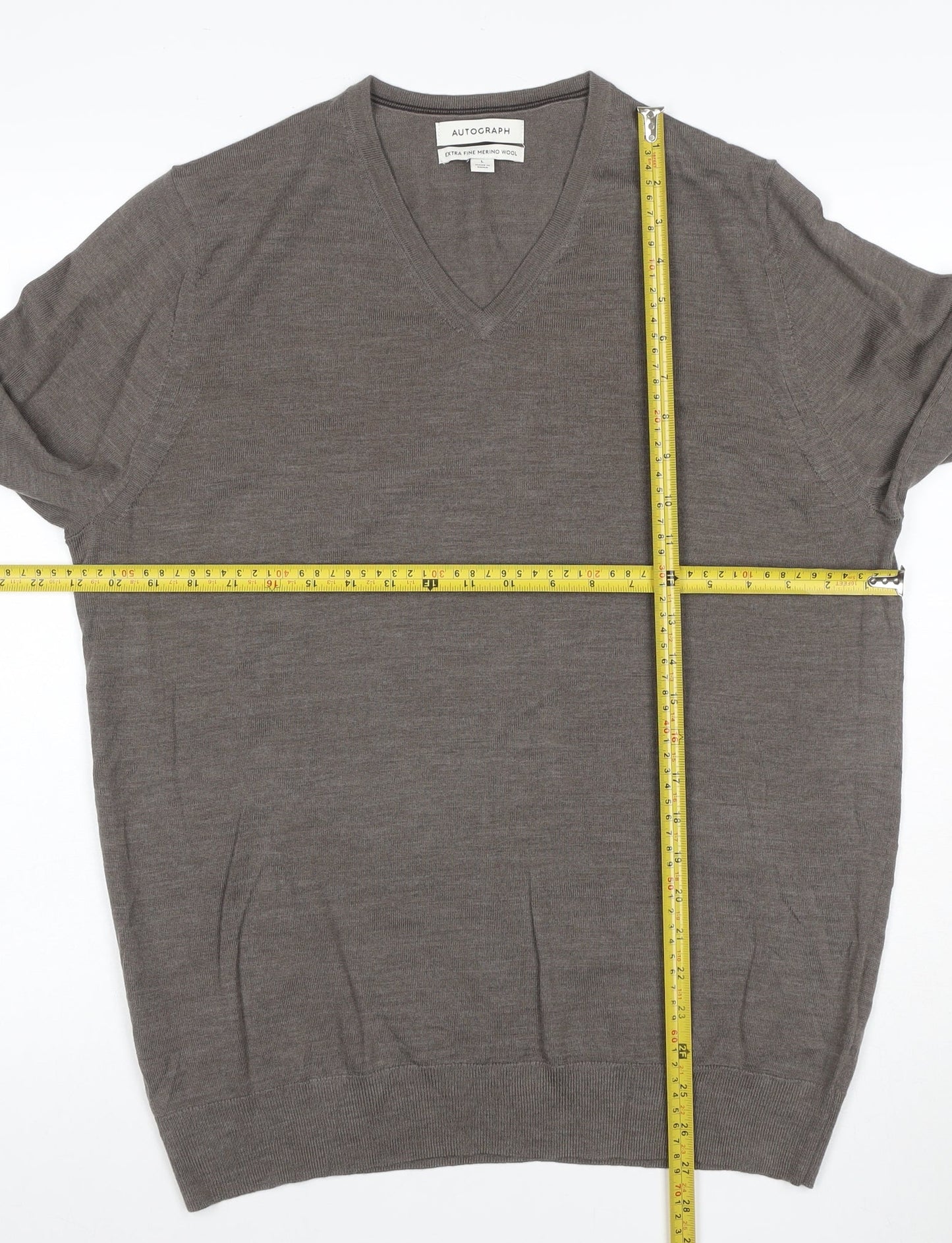 Marks and Spencer Men's Brown Merino Wool V-Neck Jumper L