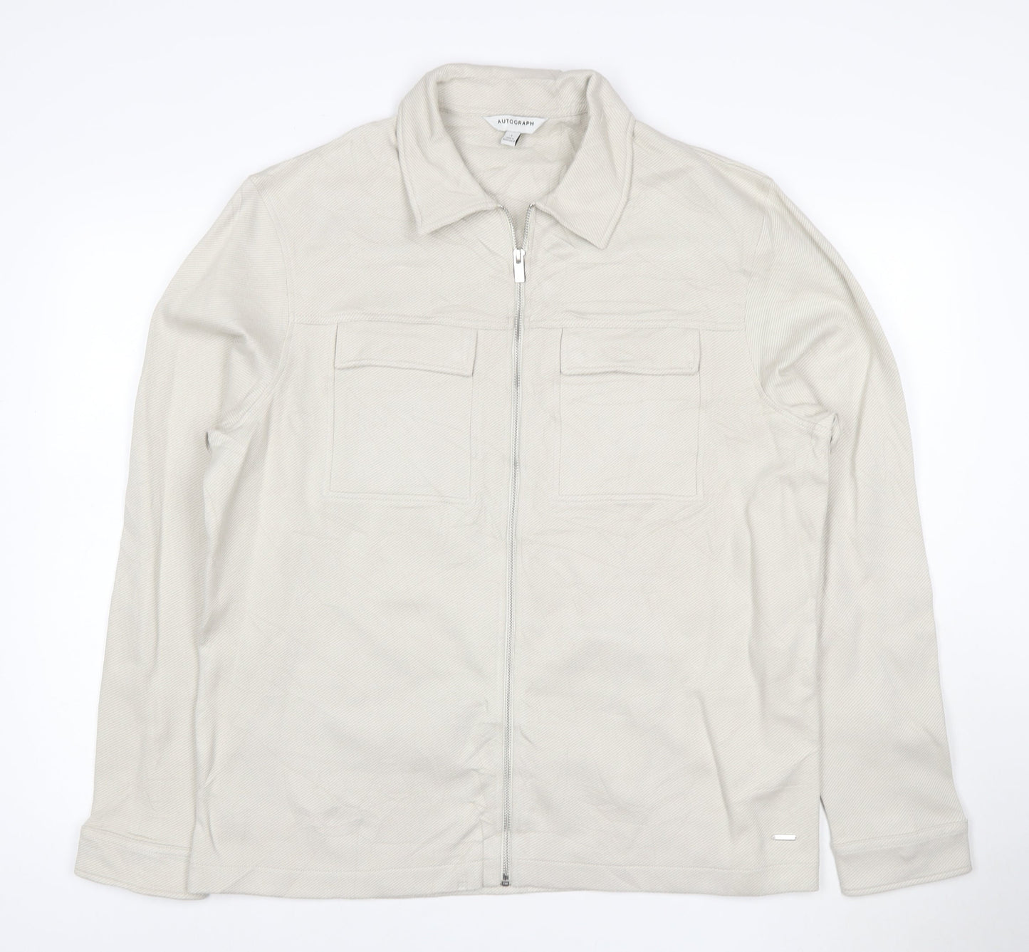 Marks and Spencer Men’s Beige Twill Zip Jacket L Collared Cotton Blend