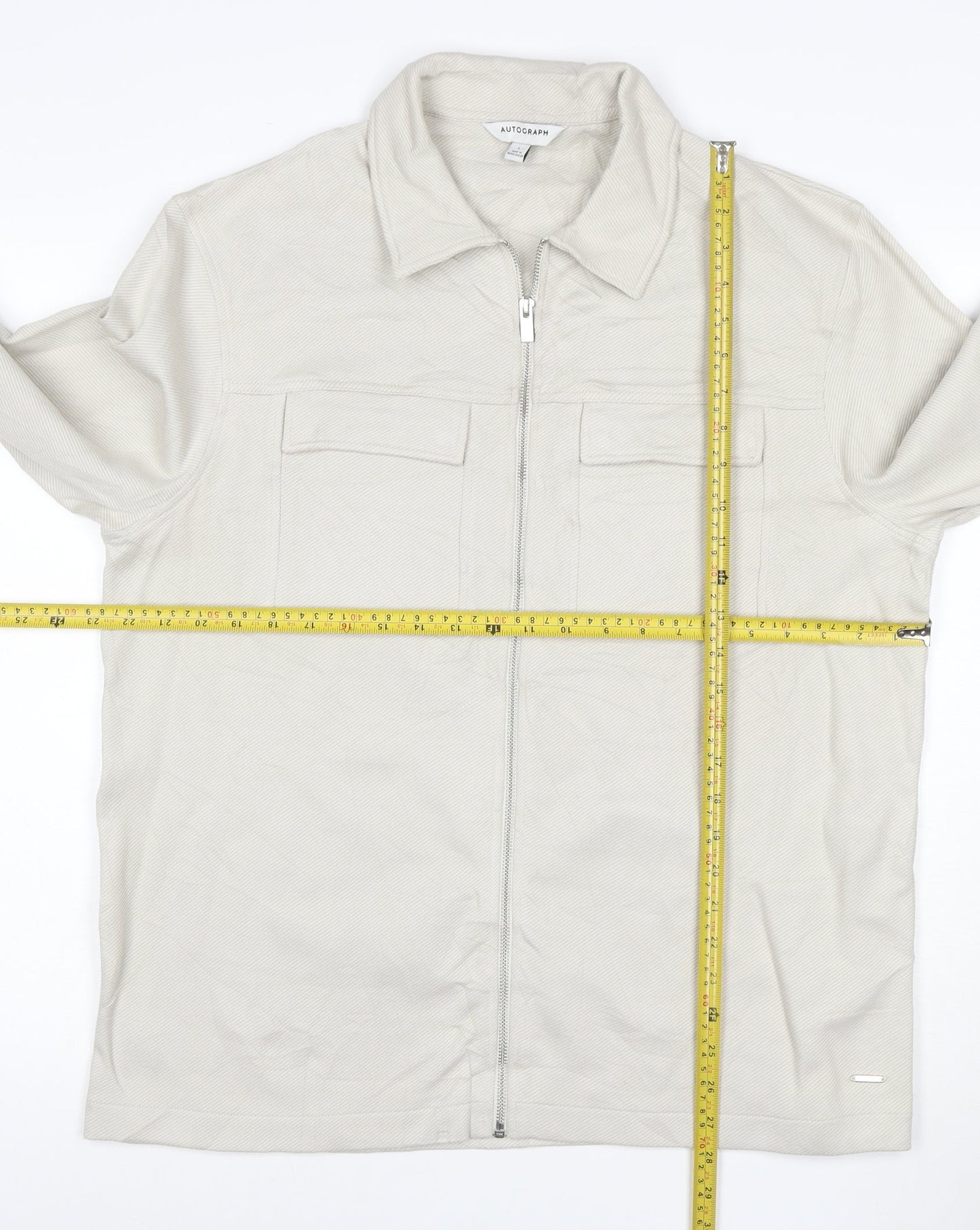 Marks and Spencer Men’s Beige Twill Zip Jacket L Collared Cotton Blend
