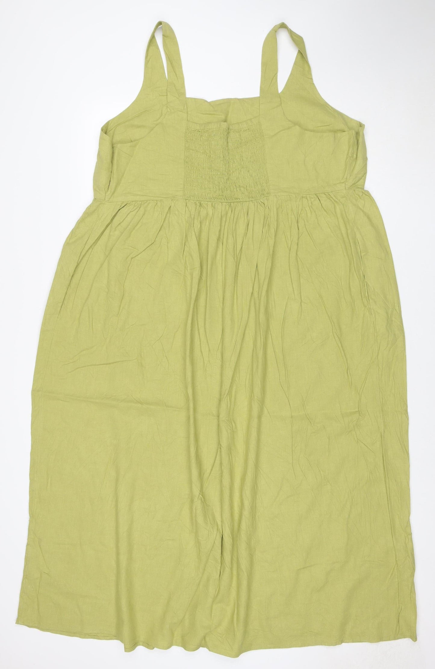 Marks and Spencer Women Green Linen Rich Sleeveless Midi Dress Size 22