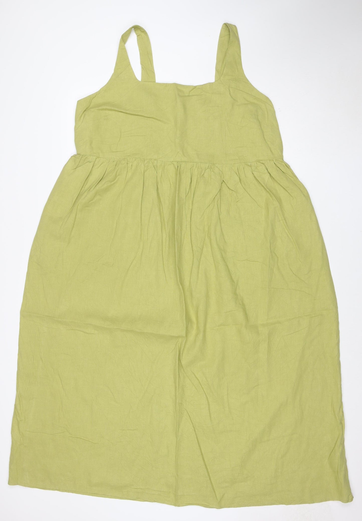 Marks and Spencer Women Green Linen Rich Sleeveless Midi Dress Size 22