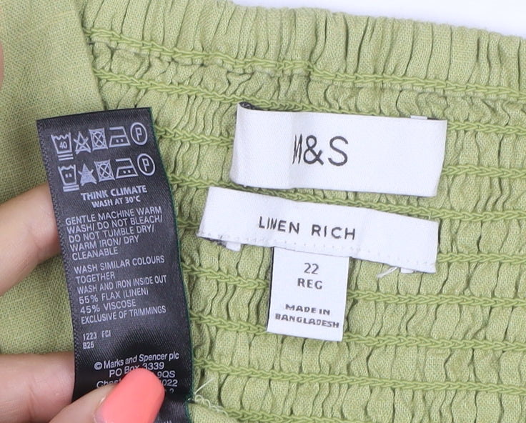Marks and Spencer Women Green Linen Rich Sleeveless Midi Dress Size 22