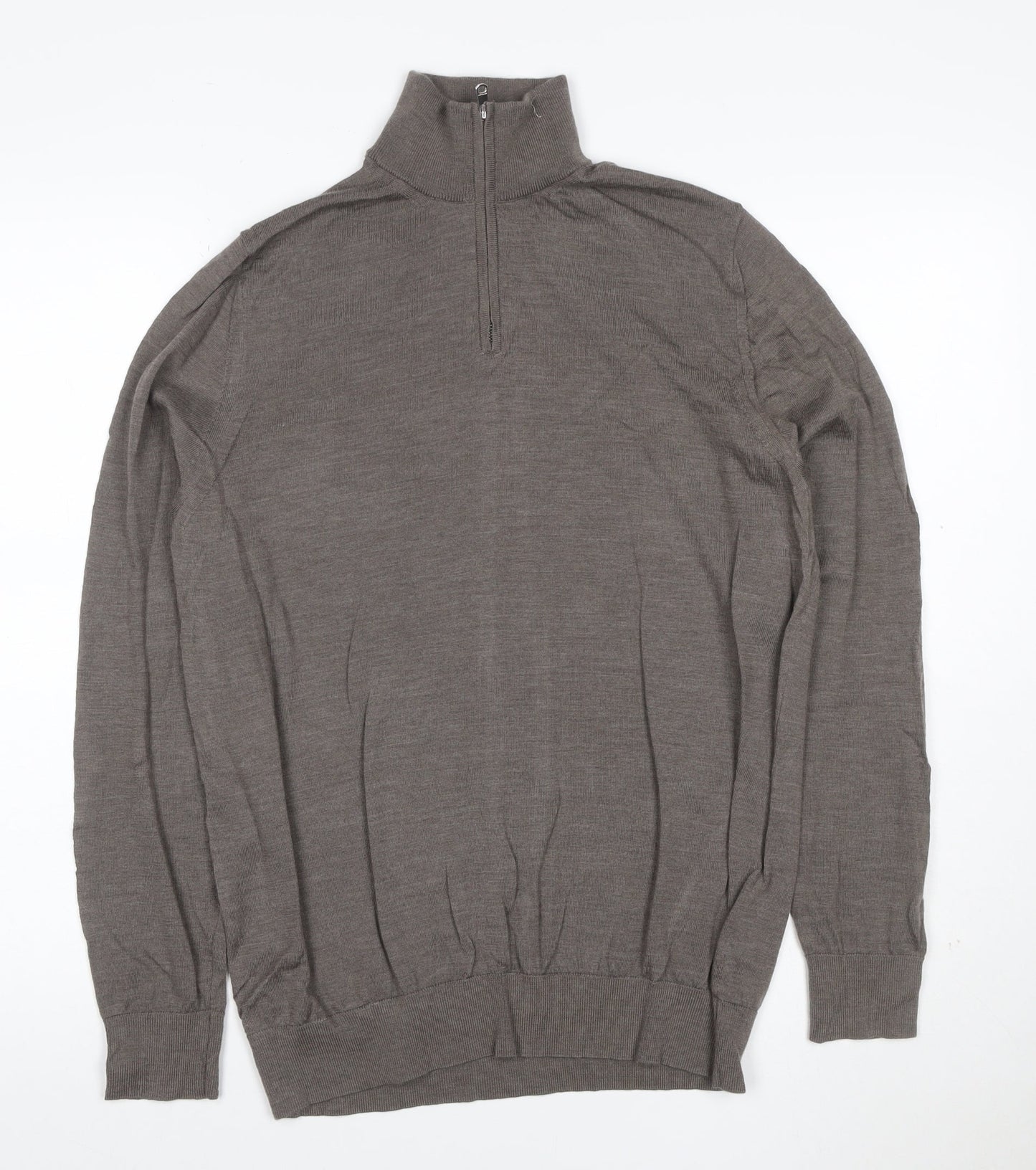 Marks and Spencer Men’s Brown Merino Wool 1/2 Zip Jumper L