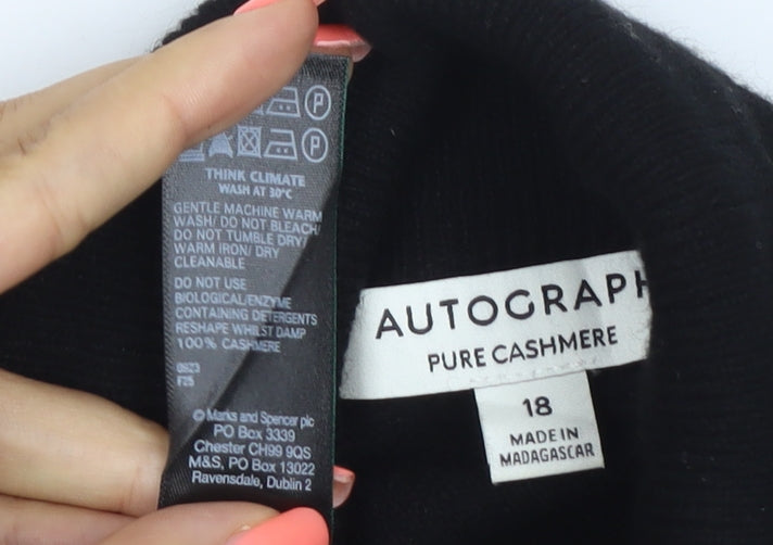 Marks and Spencer Autograph Women Black Cashmere Roll Neck Jumper Size 18
