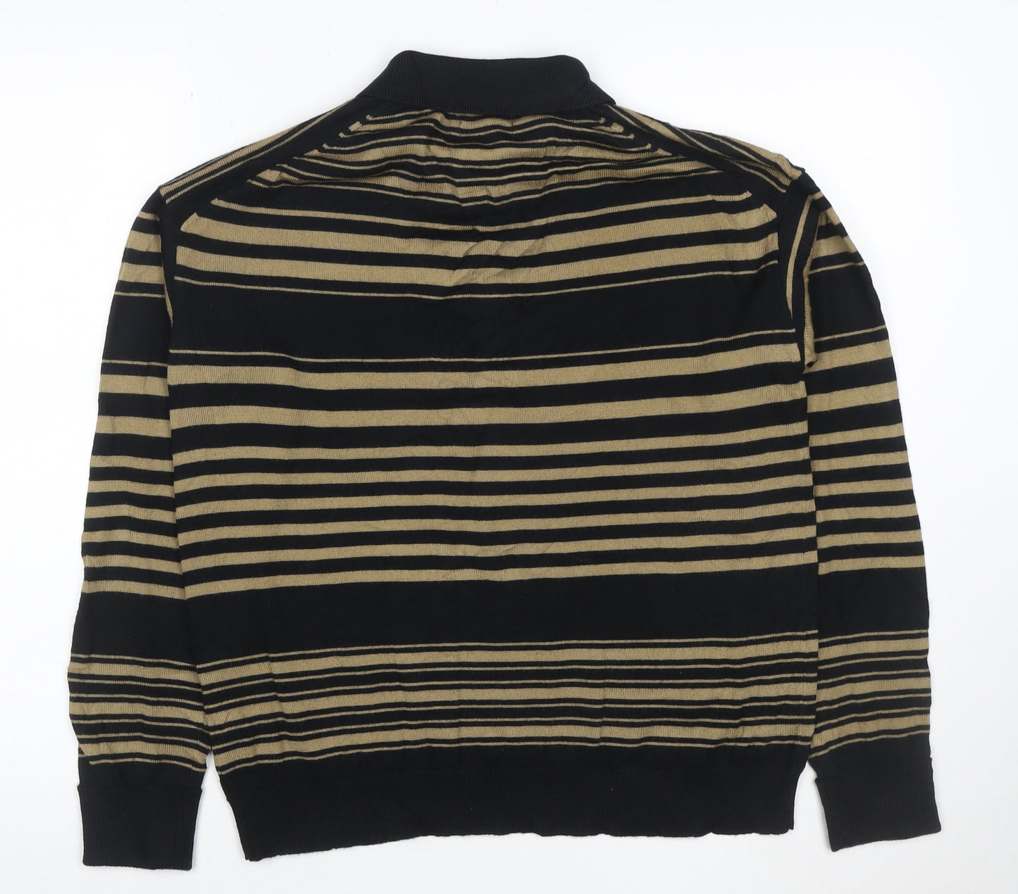 Jaeger Mens Black Striped Collared Merino Wool Henley Jumper M