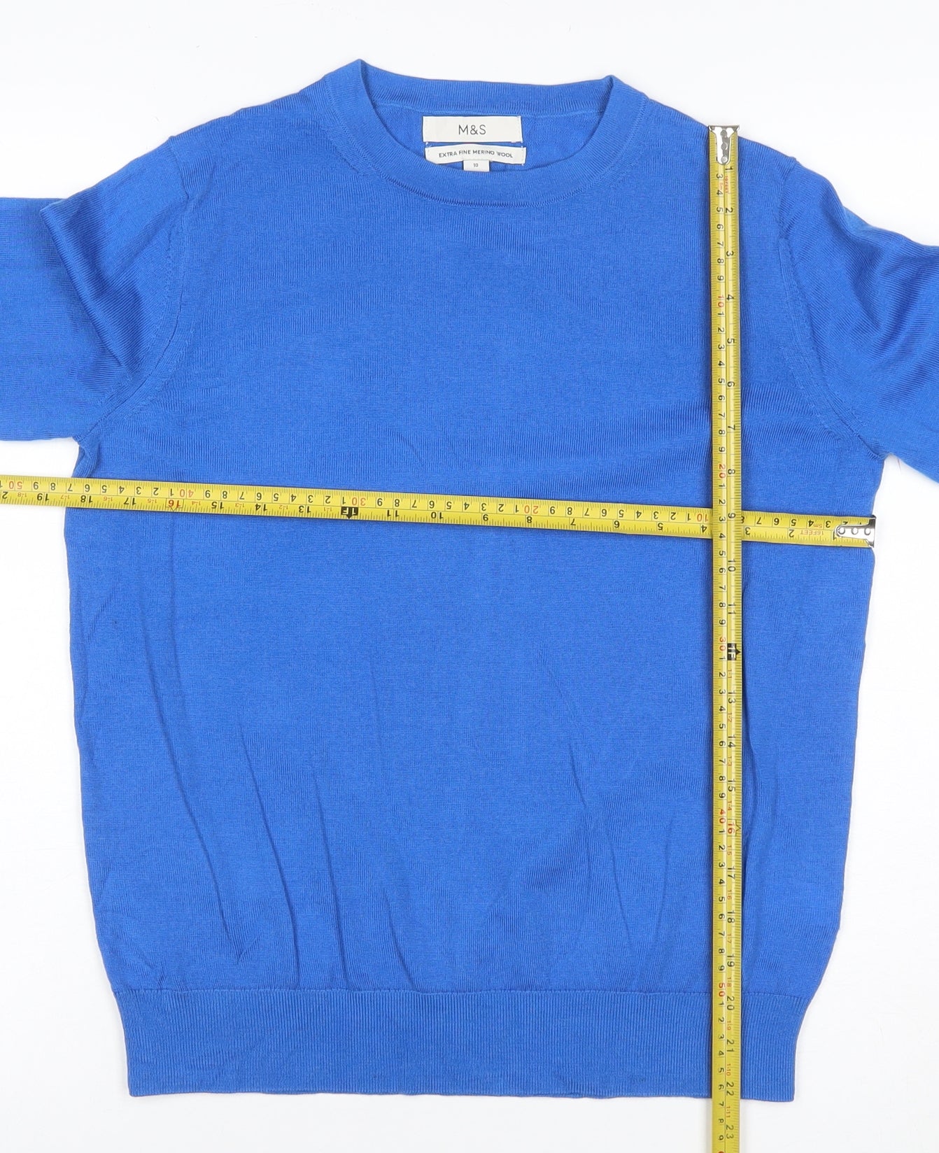 Marks and Spencer Women's Blue Merino Wool Crew Neck Jumper Size 10