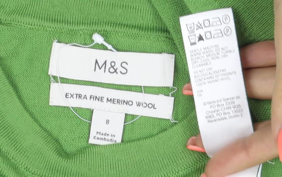 Marks and Spencer Women Green Merino Wool Crew Neck Jumper Size 8
