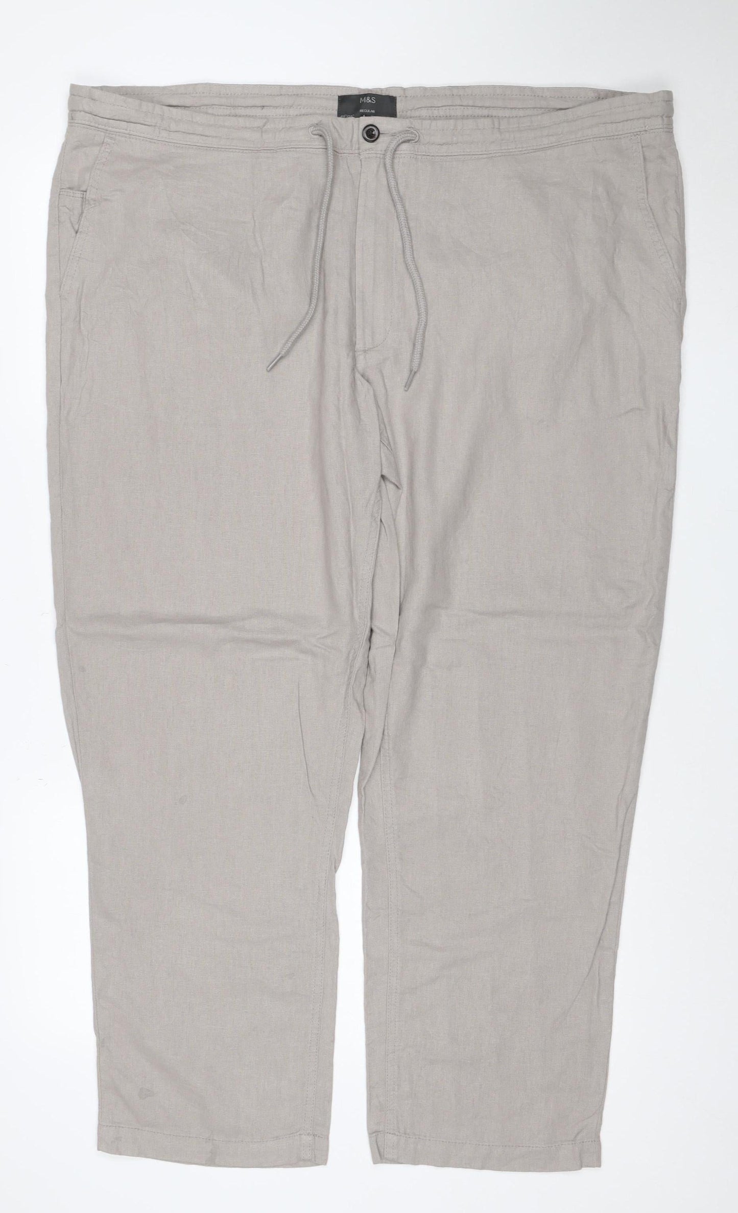 Marks and Spencer Men’s Beige Linen Blend Regular Fit Chino Trousers 46/29