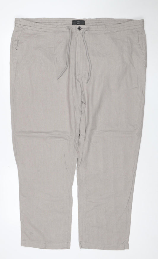 Marks and Spencer Men’s Beige Linen Blend Regular Fit Chino Trousers 46/29