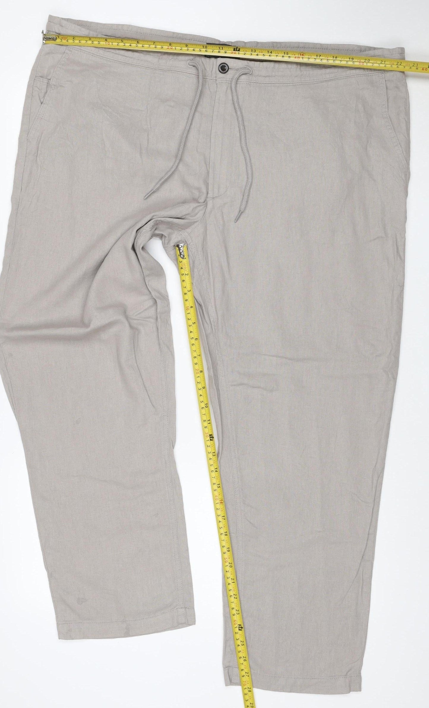 Marks and Spencer Men’s Beige Linen Blend Regular Fit Chino Trousers 46/29