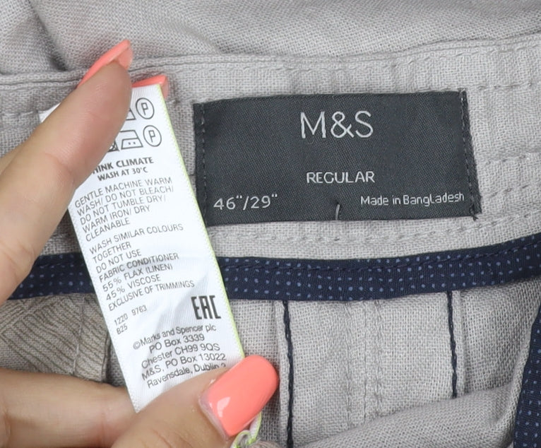 Marks and Spencer Men’s Beige Linen Blend Regular Fit Chino Trousers 46/29