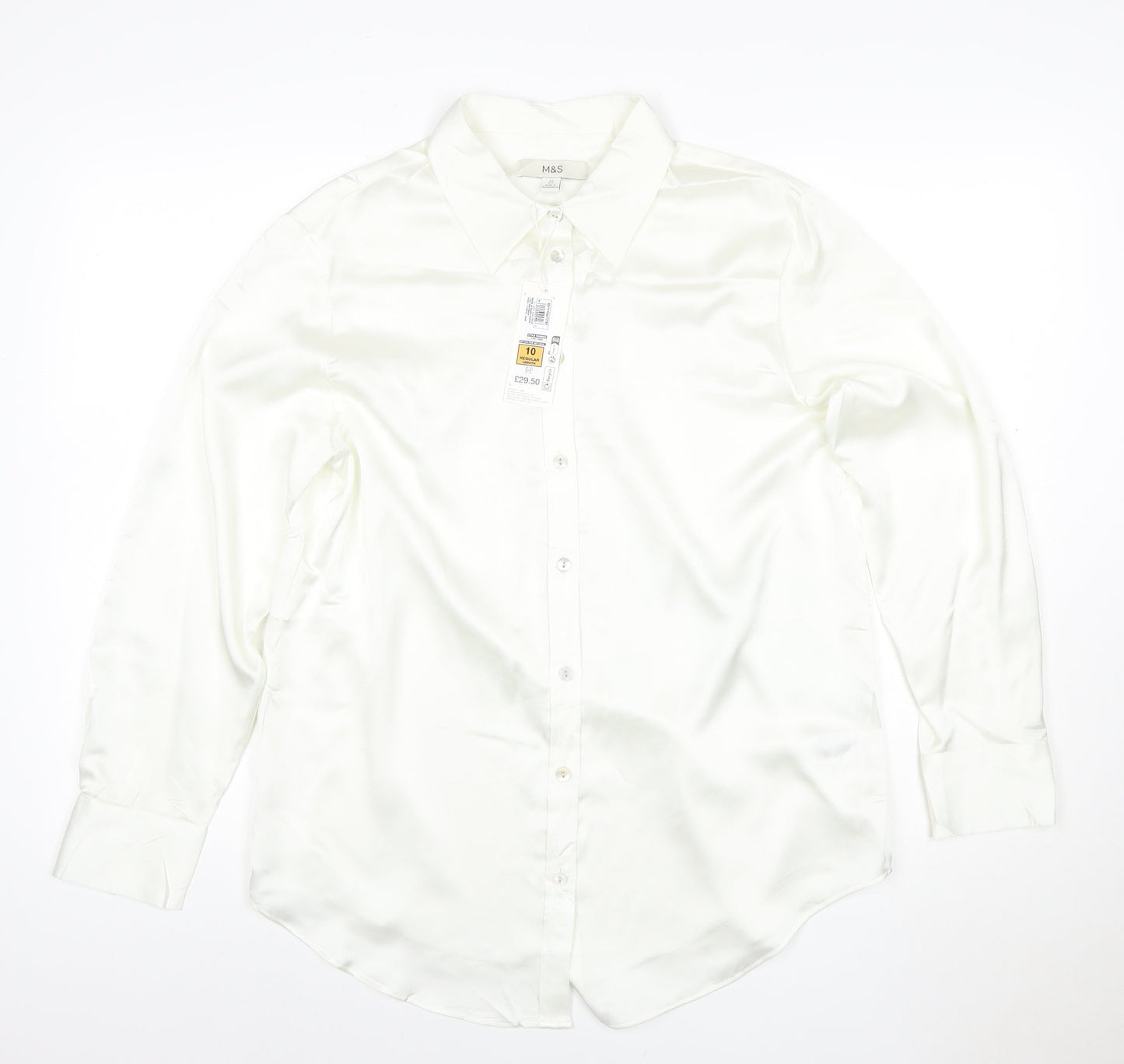 Marks and Spencer Women White Button-Up Blouse Size 10 Regular