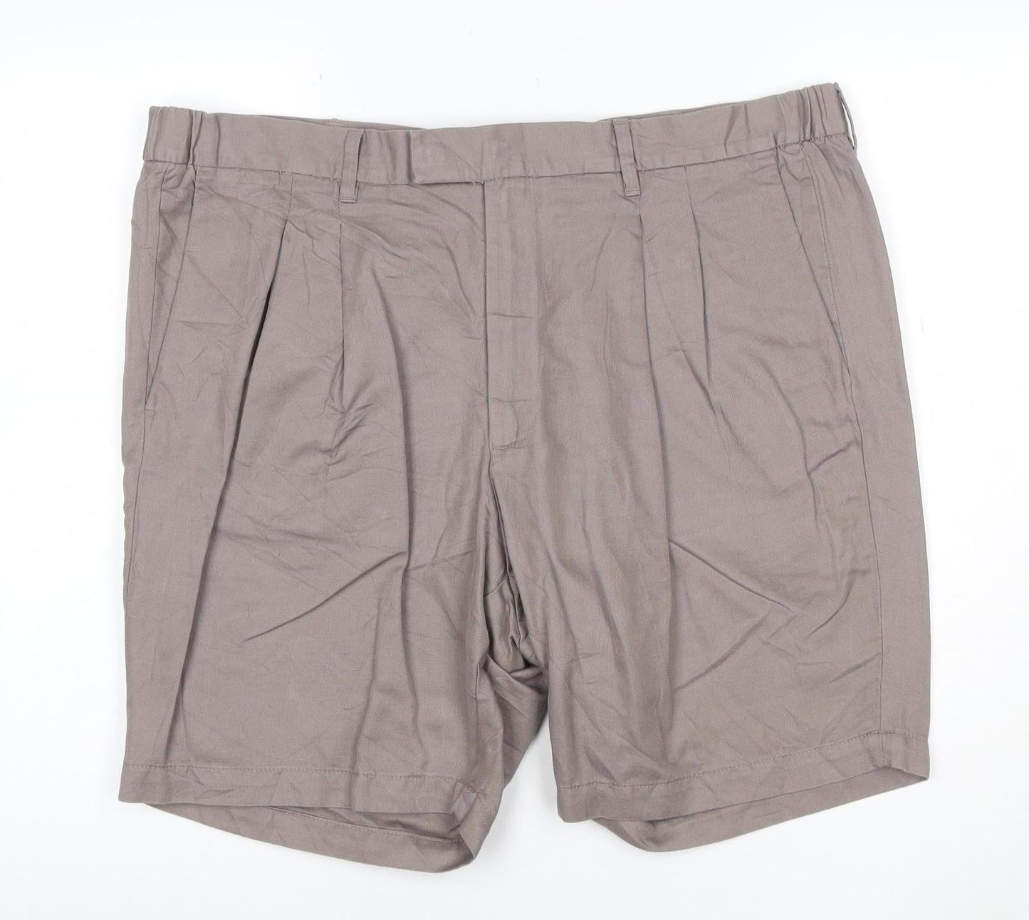 Marks and Spencer Men’s Brown Chino Pleated Shorts 42in Linen Blend
