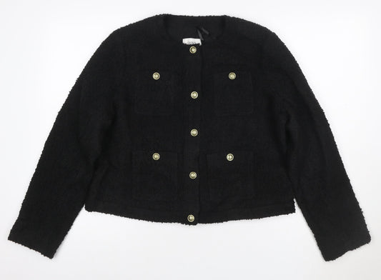Marks and Spencer Women's Black Tweed Short Button Jacket Size 14