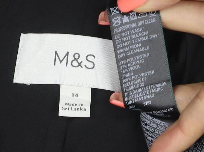 Marks and Spencer Women's Black Tweed Short Button Jacket Size 14
